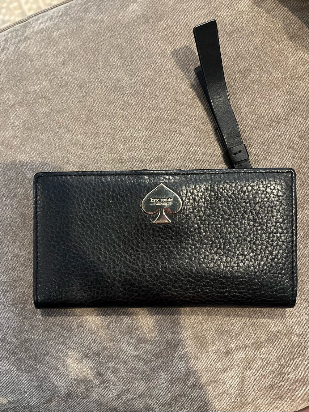 Vintage kate spade Black Pebbled Leather Wallet with Spade Logo